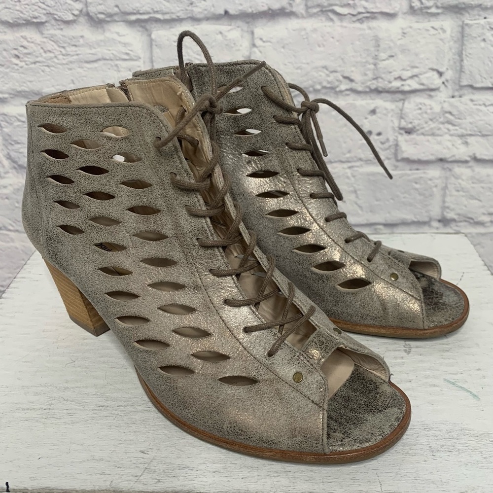 Paul Green Bali Lace Up Side Zip Laser Cut Metallic Leather Ankle Boots - Picture 5 of 16